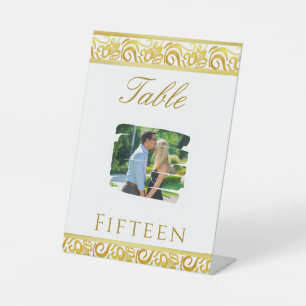 Gold Minimalistische Foto Hochzeit Tischnummer Sockelschild
