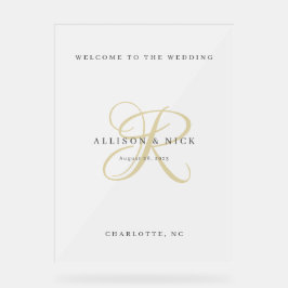 Gold Minimalistische Monogram Clear Wedding Recept Acrylschild