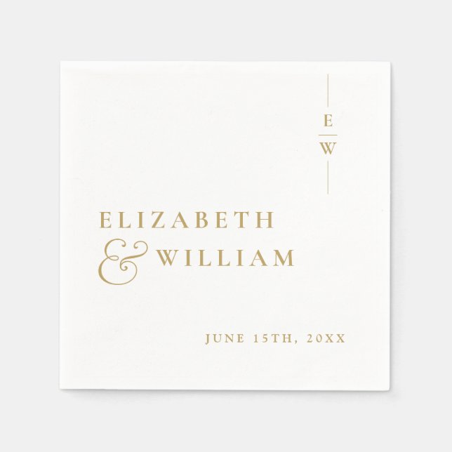 Gold Minimalistische Monogram-Hochzeit Serviette (Vorderseite)