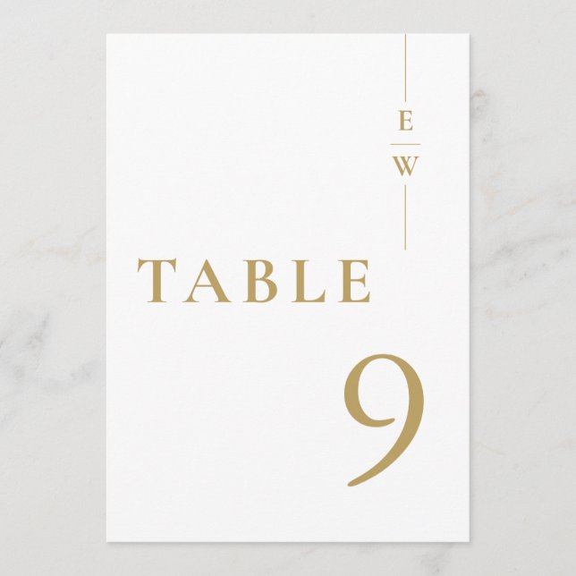 Gold Minimalistische Monogram-Tischnummer Einladung (Vorderseite)