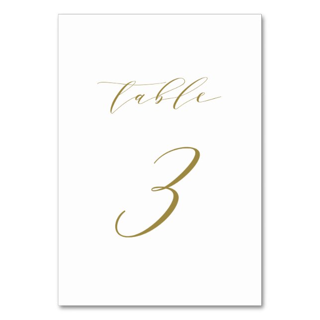 Gold Minimalistische Script-Hochzeit Tischnummer 3 (Vorderseite)