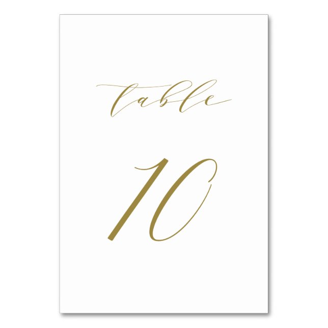 Gold Minimalistische Script-Hochzeitstabelle 10 Tischnummer (Vorderseite)