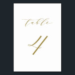 Gold Minimalistische Script-Hochzeitstabelle 4 Tischnummer<br><div class="desc">Tabelle 4. Vervollständigen Sie Ihren Tisch mit dieser eleganten und einfachen Tischnummer-Karte. Es verfügt über ein minimalistisches goldenes Skript mit weißem Hintergrund. Diese Script-Tischnummer ist ideal für Hochzeiten,  Abschluss,  Babyduschen,  Brautpartys und andere Veranstaltungen. Weitere Nummern und Farben sind verfügbar.</div>