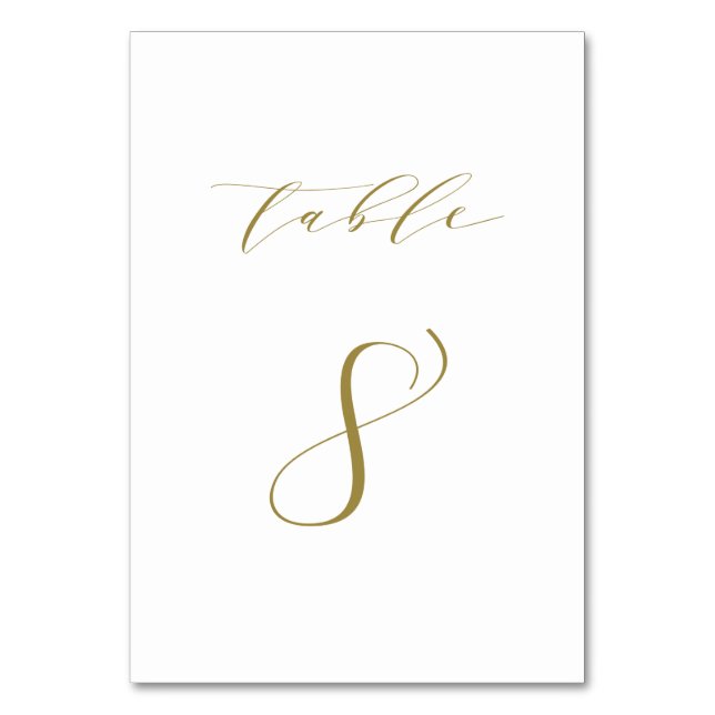 Gold Minimalistische Script-Hochzeitstabelle 8 Tischnummer (Vorderseite)