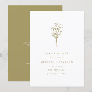Gold Minimalistischer Botanischer Bouquet QR-Code Save The Date