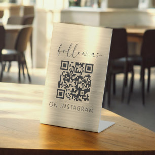 Gold Minimalistischer QR-Code auf Instagram Sockelschild
