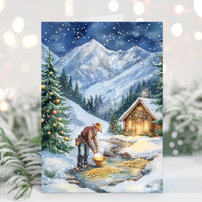 Gold Mining Gold Panning Weihnachtskarte Feiertagskarte (Gold Mining Christmas Card)