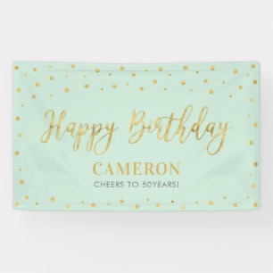 Gold & Mint Happy Birthday Party Banner