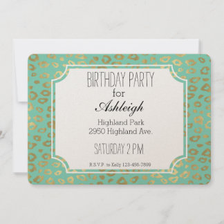 Gold Mint Ombre Leopard Print Geburtstag Einladung