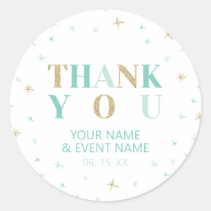 Gold & Mint Sterne Danke Baby Shower Geschenk Runder Aufkleber