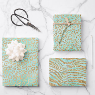 Gold Mint White Ombre Zebra Leopard Geschenkpapier Set