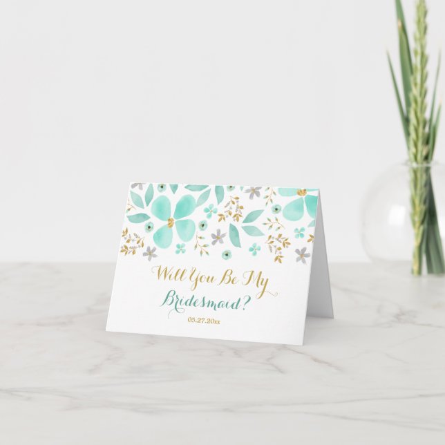 Gold Minze Blume wird meine Bridesmaid Card sein Einladung (Vorderseite)