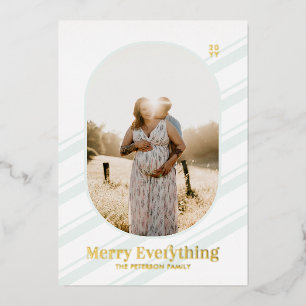Gold & Minze Streifen Frohe Weihnachten Foto Gruß Folieneinladung