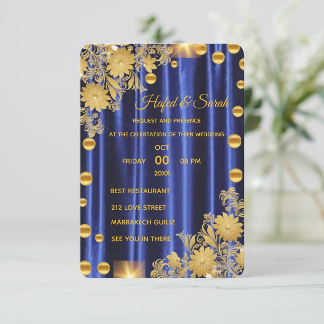 Gold Mirrored Hochzeitseinladung, Gold Spiegel-Inv Einladung (Stehend Vorderseite)