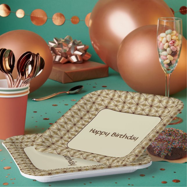 Gold mit braunem Akzentmuster Pappteller (Multi)