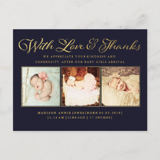 Gold mit Liebe & Danky Baby Foto Postkarte