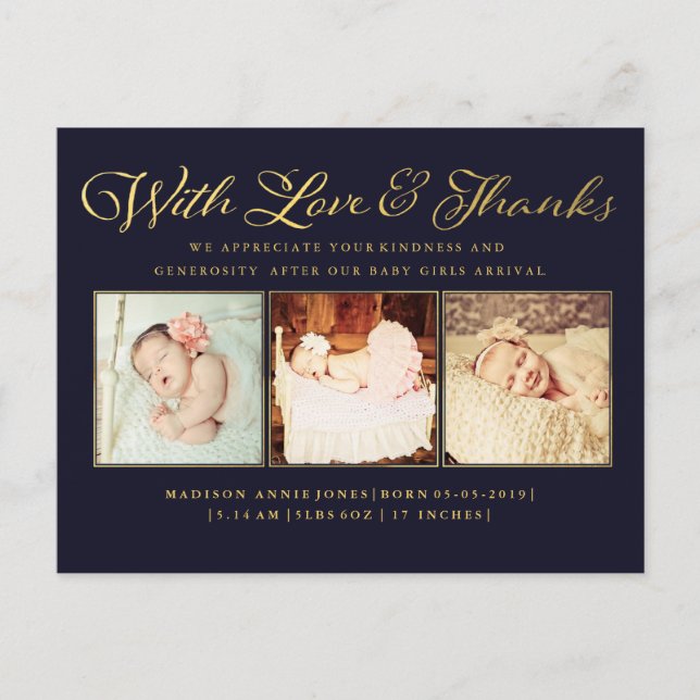 Gold mit Liebe & Danky Baby Foto Postkarte (Vorderseite)