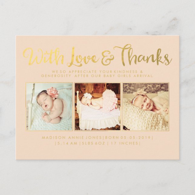 Gold mit Liebe und Dank Sip & See Postcard Ankündigungspostkarte (Vorderseite)