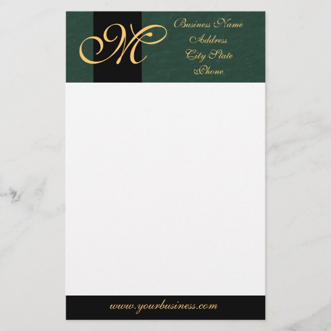 Gold Mit Monogramm grüne Texturierung Briefpapier (Vorderseite)