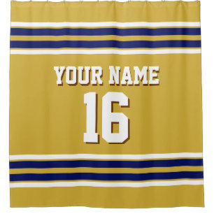 Gold mit Navy White Stripes Sports Jersey Duschvorhang
