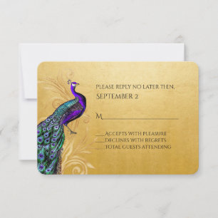 Gold mit Peacock Wedding RSVP Card