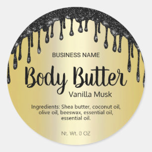 Gold mit schwarzen Glitzer Tropfen Body Butter Lab Runder Aufkleber