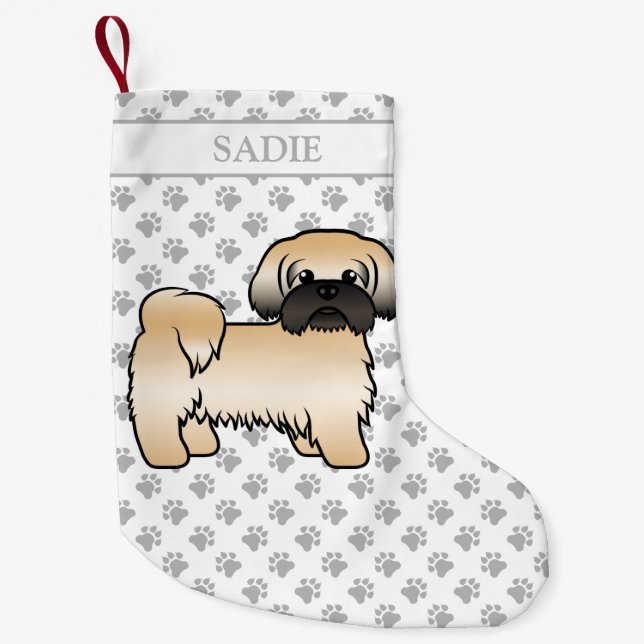 Gold mit schwarzer Maske Shih Tzu Cartoon Dog & Na Kleiner Weihnachtsstrumpf (Vorderseite)