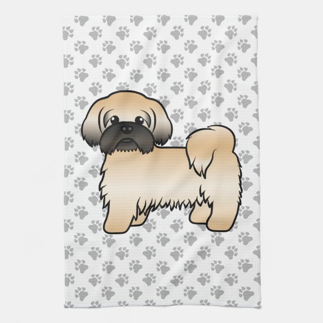 Gold mit schwarzer Maske Shih Tzu Niedlicher Carto Geschirrtuch (Vertikal)