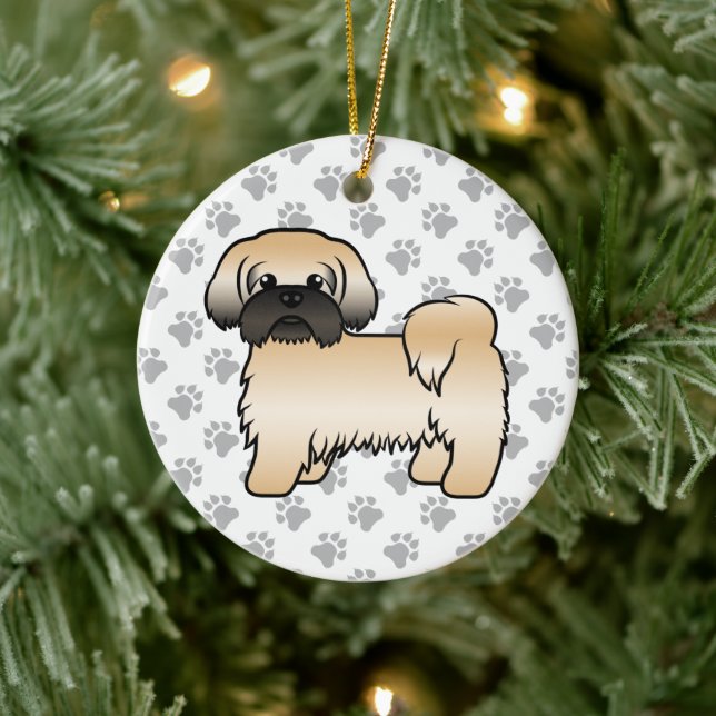 Gold mit schwarzer Maske Shih Tzu Niedlicher Carto Keramik Ornament (Baum)
