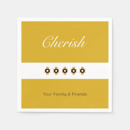 Gold mit schwarzer und weißer Blüte Serviette