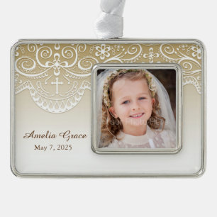 Gold mit Spitze, Kreuz, religiös Rahmen-Ornament Silber