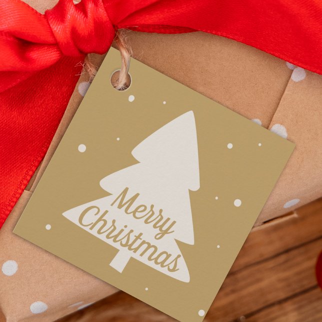 Gold mit weißem Kiefer und Schneeflocken Weihnacht Geschenkanhänger (Von Creator hochgeladen)