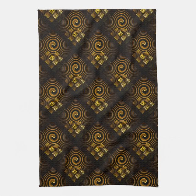 Gold Modern Boho Elegantes abstraktes Kunstmuster  Geschirrtuch (Vertikal)