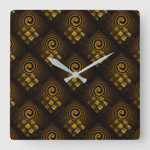 Gold Modern Boho Elegantes abstraktes Kunstmuster  Quadratische Wanduhr