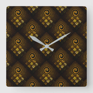 Gold Modern Boho Elegantes abstraktes Kunstmuster Quadratische Wanduhr