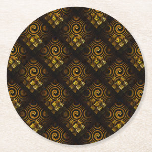 Gold Modern Boho Elegantes abstraktes Kunstmuster Runder Pappuntersetzer
