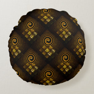 Gold Modern Boho Elegantes abstraktes Kunstmuster Rundes Kissen