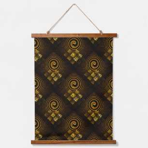 Gold Modern Boho Elegantes abstraktes Kunstmuster  Wandteppich Mit Holzrahmen