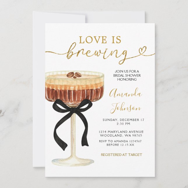 Gold Modern Coffee Martini Bridal Shower Einladung (Vorderseite)