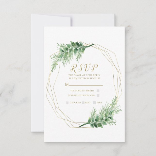 Gold Modern Glam Geometric Botanical Wedding RSVP Karte (Vorderseite)
