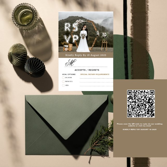 Gold Modern Minimalist Photo & QR  Wedding RSVP  Dankeskarte (Von Creator hochgeladen)
