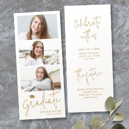 Gold Modern Script 3 Photo Graduation Announcement Einladung