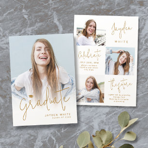 Gold Modern Script 4 Foto Abschluss Ankündigung