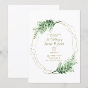 Gold Moderne Glamour Geometrische Botanische Hochz Einladung