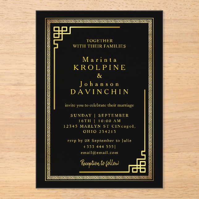 gold Moderne Hochzeitsakryllische Einladungen (Vorderseite)