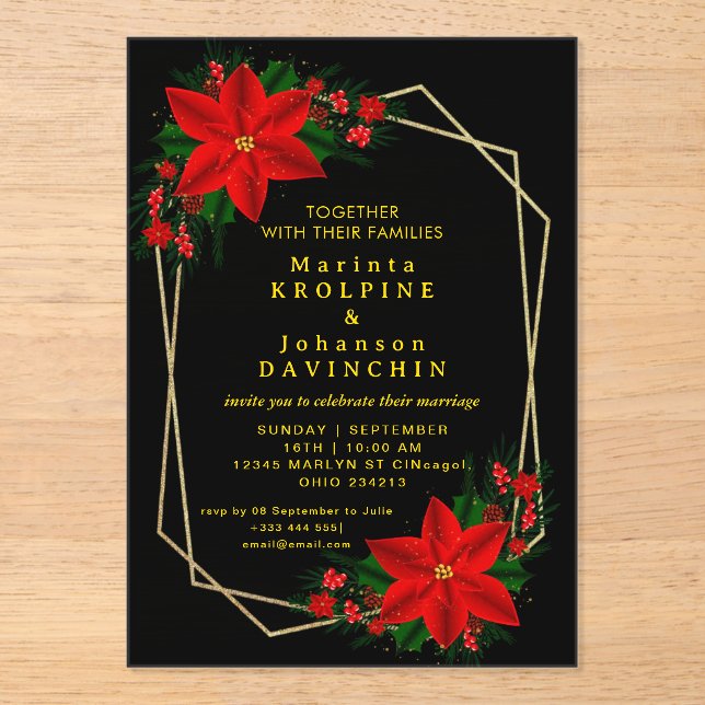 gold Moderne Hochzeitsakryllische Einladungen (Vorderseite)