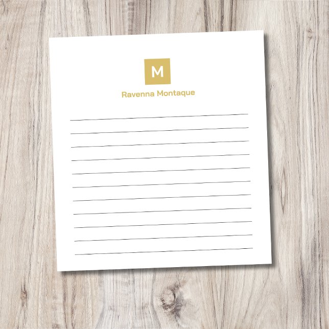 Gold Moderne Liniierte Chic Trendy Monogramm  Notizblock (Von Creator hochgeladen)