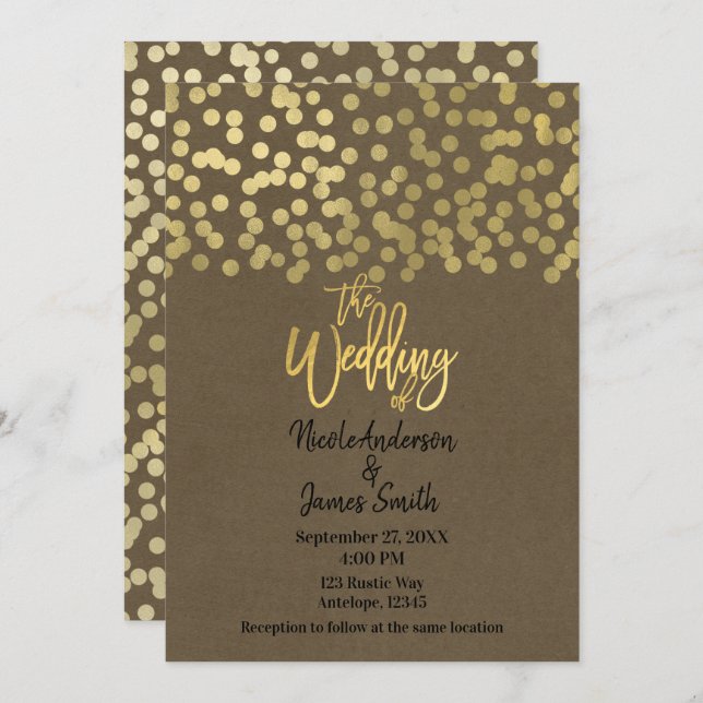 Gold Moderne schicke, rustikale Kraft Chic Wedding Einladung (Vorne/Hinten)