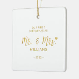 Gold Moderne Schrift Mr. & Mrs. Keramikornament