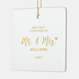 Gold Moderne Schrift Mr. & Mrs. Keramikornament